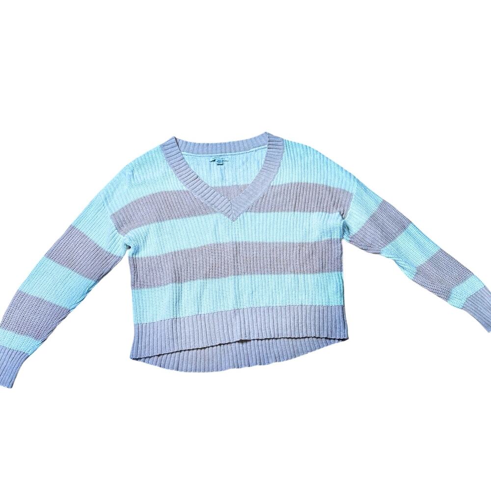 American Eagle Small Knit Sweater Dusty Rose Pink And White - Picture 3 of 4